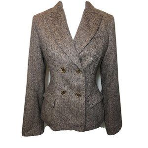 Talbots Brown Herringbone Tweed Blazer Double Breasted Wool Blend Jacket 8 V